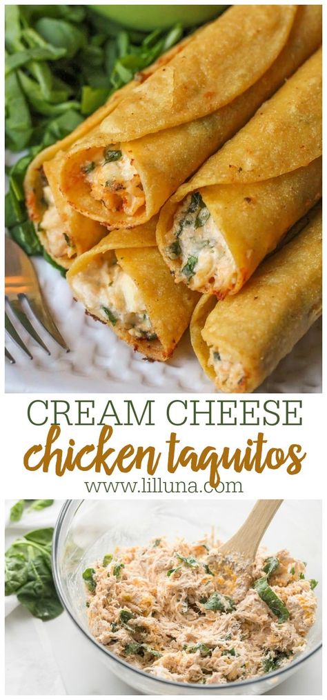 Everyone loves these cheesy taquitos! They're filled with chicken, cream cheese, salsa, and spinach and are great as appetizers or even a main dish. #creamcheeseandchickentaquitos #chickentaquitos #creamcheesetaquitos #taquitos #taquitorecipe Latest Food Trends, Chicken Cream Cheese, General Tso's Chicken, Cook Smarts, Diet Smoothie Recipes, Cream Cheese Chicken, Lost 100 Pounds, Reduce Food Waste, Culinary Skills