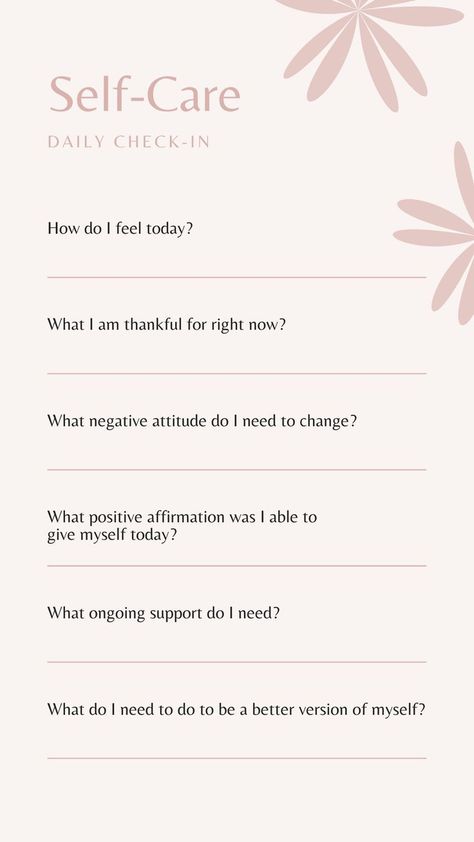 Self Care Daily Check-In | Gratitude journal prompts, Journal writing prompts, Self care bullet journal Self Improvement Template, Self Care Journal Template, Self Care Worksheet Free Printable, Self Care Journal Pages Printable Free, Self Love Worksheet Free Printable, Self Therapy Journal Template, Self Care Planner Printable Free, Daily Gratitude Journal Template, Daily Check In Journal