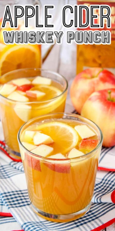 Whiskey Punch, Fall Punch Recipes, Apple Cider Whiskey, Autumn Cocktails, Cold Apple Cider, Cider Alcohol, Bourbon Punch, Holiday Potluck, Apple Cider Punch