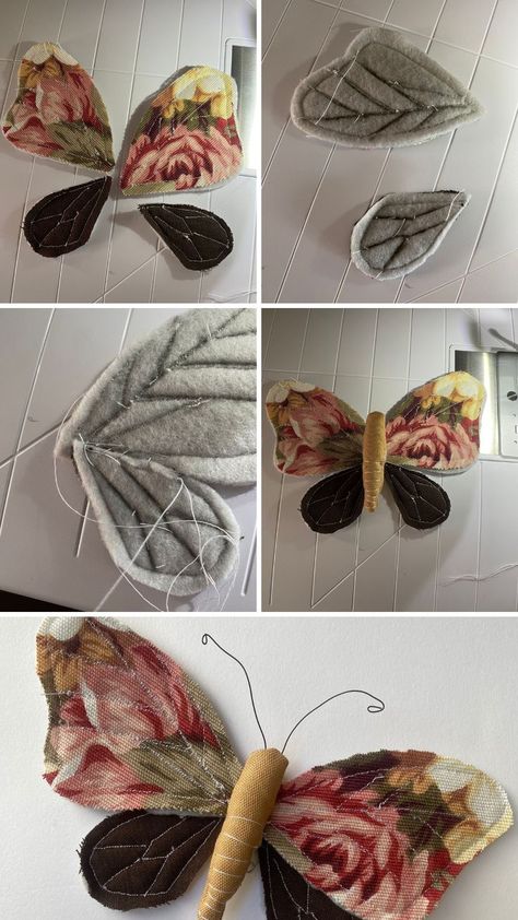 How to sew a fabric butterfly | Free Pattern Download PDF Fabric Moth Pattern Free, Fabric Moth Diy, How To Make Fabric Butterflies, Butterfly Sewing Pattern, Rag Butterflies, How To Hand Sew, Fabric Butterfly Diy, Felt Sewing Patterns, Butterfly Sewing