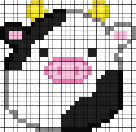 Cow Grid Pattern, Strawberry Cow Pixel Art, Cow Bead Pattern, Perler Bead Patterns Cow, Squishmallow Pixel Art, Highland Cow Perler Bead Patterns, Squishmallow Perler Bead Patterns, Cow Perler Beads, Cow Perler Bead Patterns