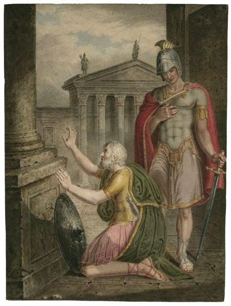 J. Coghlan. Titus Andronicus. Lucius and Titus. Watercolor, early 19th century. Folger Shakespeare Library. Seneca The Younger, Titus Andronicus, Troilus And Cressida, Regency Era Fashion, Myths And Legends, Legends And Myths, Shakespeare Plays, Athena Goddess, Ancient World