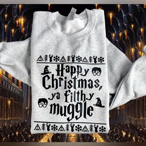 Harry Potter Custom Made Crewneck Sweater. Perfect For This Holiday Season! Custom Made To Order! Comes In Size S, M, L, Xl (Unisex) Please Message Your Size When Purchasing! If Purchasing This Post Without Giving A Size, The Size Listed Will Be Shipped. Processings Turn Back Time Will Be 1-2 Days Max Harry Potter Christmas Shirt Ideas, Harry Potter Christmas Hoodie, Christmas Vinyl Sweatshirts, Harry Potter Sweaters, Harry Potter Christmas Shirts, Christmas Sweater Cricut, Christmas Sweater Ideas, Harry Potter Christmas Shirt, Harry Potter Christmas Sweater