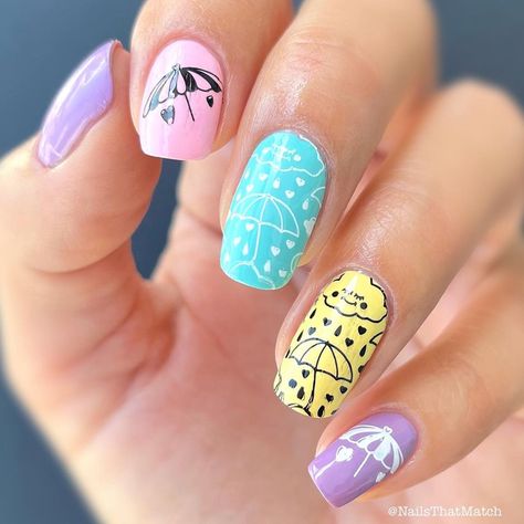 Patricia 💕 Swatches + Nail Art on Instagram: “@thenailbazaar Skittle and my April Showers design for #glamnailschallengeapril @glamnailschallenge . . .…” April Showers Nails, Spring Handprint Crafts, He Is Risen Craft, Spring Crafts For Infants, Preschool Spring Crafts, Umbrella Nails, Easter Chalkboard Art, Spring Art For Kids, Aries Tattoo Ideas