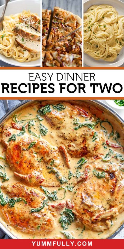 Easy Dinner Recipes for Two - Yummy and fully Dinner 2 People, Recipes To Cook Together, Simple Two Person Dinners, Impressive Meals For Two, Dinner For Couples To Cook Together, Easy Newlywed Recipes, One Person Dinner Recipes, 2 Person Recipes, Meals For Couples To Cook Together