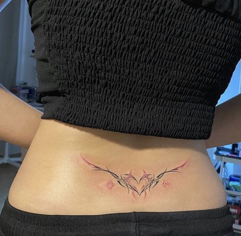 Tinder Tattoo Ideas, Virgo Stick And Poke, Leg Tat Women, Simple Lower Back Tattoos, Trippy Tattoos For Women, Small Lower Back Tattoos For Women, Asian Tattoos For Women, Hideable Tattoos, Lower Back Tattoo Women