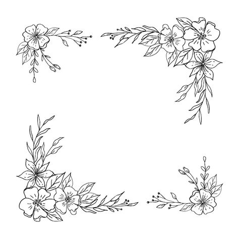 A simple border of flowers with leaves a... | Premium Vector #Freepik #vector #clipart #wreath #garland #wreaths Leaf Border Design For Project, Bingkai Simple, Corner Drawing Ideas, Flower Garland Drawing, Flower Borders Design, Flower Border Design Simple, Rectangle Border Design, Floral Border Design Simple, Simple Border Ideas