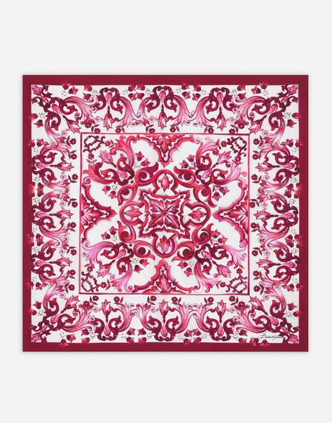 Majolica-print twill scarf (70 x 70) in Multicolor | Dolce&Gabbana® Majolica Print, Edge Scarf, Elegant Scarves, Scarf Material, Printed Silk Scarf, Red Scarves, Dolce E Gabbana, Hawaiian Print, Silk Twill