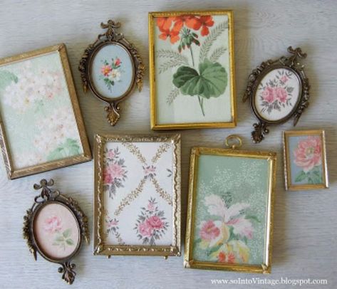 DIY Ideas for Wallpaper Scraps - Framed Vintage Wallpaper Art - Cute Projects and Easy DIY Gift Ideas to Make With Leftover Wall Paper - Fun Home Decor, Homemade Wall Art Idea Tutorials, Creative Ways to Use Old Wallpapers - Cool Crafts for Men, Women and Teens http://diyjoy.com/diy-ideas-wallpaper-scraps Patchwork, Wallpaper Scraps, Wallpaper Crafts, Brass Frames, Frames Vintage, Diy Wand, Wallpaper Project, Framed Wallpaper, Deco Boheme