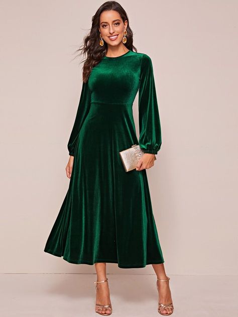 Emerald Green Velvet Dress, Velvet Tunic Dress, Plus Size Elegant Dresses, Midi Wedding Dress, Sleeved Velvet Dress, Sukienki Plus Size, 파티 드레스, Chique Outfits, Green Velvet Dress