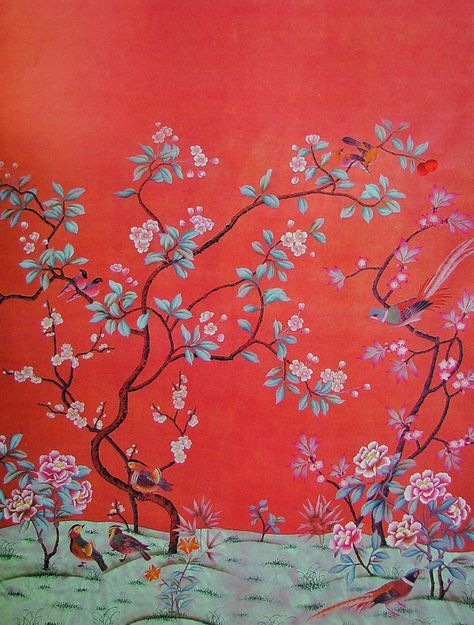 This Handcrafted Life: How do they do that? Chinoiserie Wallpaper details Chinoserie Wallpaper, Josh Flagg, Chinoiserie Room, Red Chinoiserie, Chinese Wallpaper, Hand Painted Wallpaper, Chinoiserie Wall, Chinoiserie Style, Chinoiserie Wallpaper