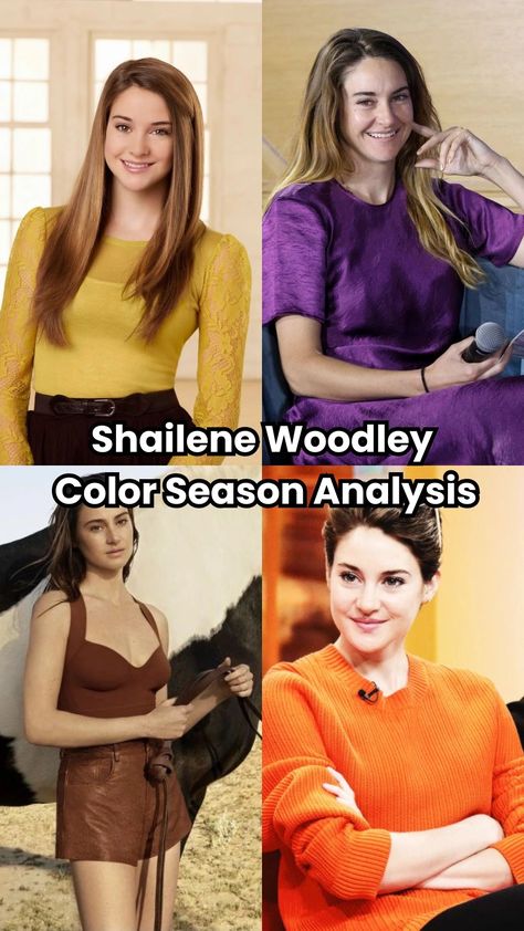 Is Shailene Woodley a True Spring or True Autumn? Explore her color season and see how her features influence the analysis. Visit Four Seasons Studio. Color Season Analysis, True Autumn Color Palette, Season Analysis, Body Shape Guide, Rich Brown Hair, Colour Season, Autumn Color Palette, Colour Psychology, True Autumn