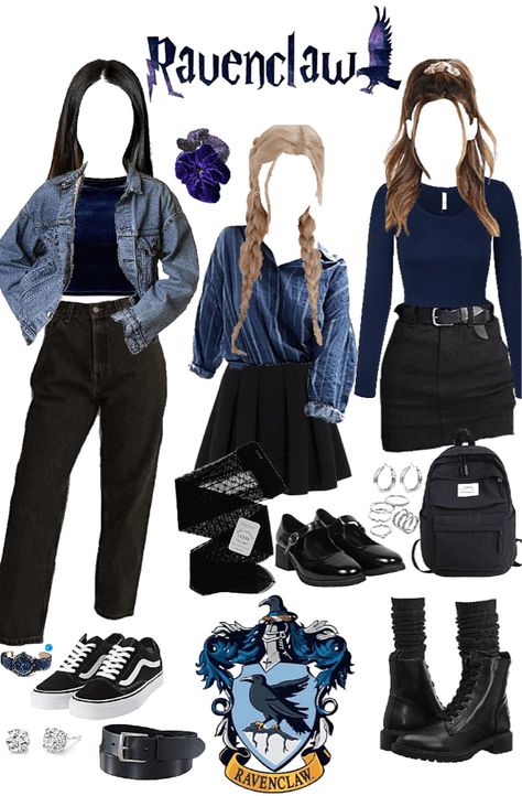 Harry Potter Clothes Outfits, Dark Academia Ravenclaw Outfit, Ravenclaw Dark Academia Outfit, Cute Ravenclaw Outfits, Ravenclaw Academia Outfit, Ravenclaw Summer Outfit, Harry Potter Outfits Ravenclaw, Hogwarts Outfits Ravenclaw, Ravenclaw Dark Academia