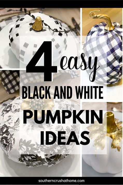 When it comes to pumpkin decor, it doesn't get any easier than these four easy Dollar Tree black and white pumpkin ideas! Using four simple techniques, you can easily transform traditional orange pumpkins into glam style black and white pumpkin decor. Let's make these! 👇👇 https://www.southerncrushathome.com/black-and-white-pumpkin-ideas/ #pumpkinpaintingideas #blackandwhitepumpkins #buffalocheckpumpkins #paintingpumpkins #modernpumpkins #glampumpkins #blackandwhitepumpkindecor White Pumpkin Ideas, Stackable Pumpkins, Traditional Fall Decor, Light Pink Paint, Tree Black And White, White Pumpkin Decor, Pumpkins Ideas, Pumpkin Decorating Ideas, Black And White Pumps