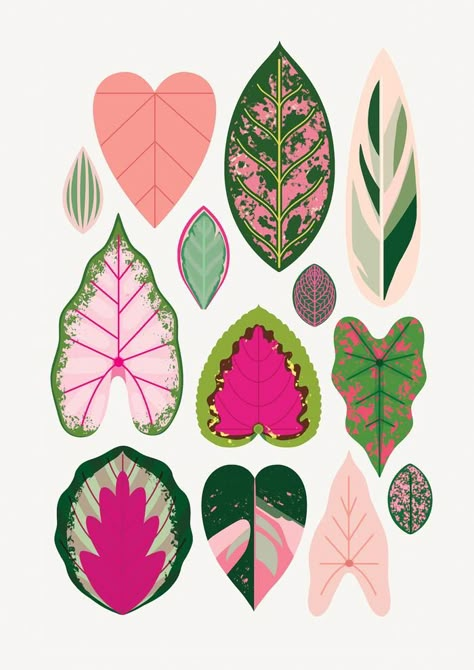 Paper Plants, Soyut Sanat Tabloları, Pink Leaves, Arte Inspo, Art Et Illustration, Shapes And Colors, Plant Illustration, Plant Art, Art And Illustration