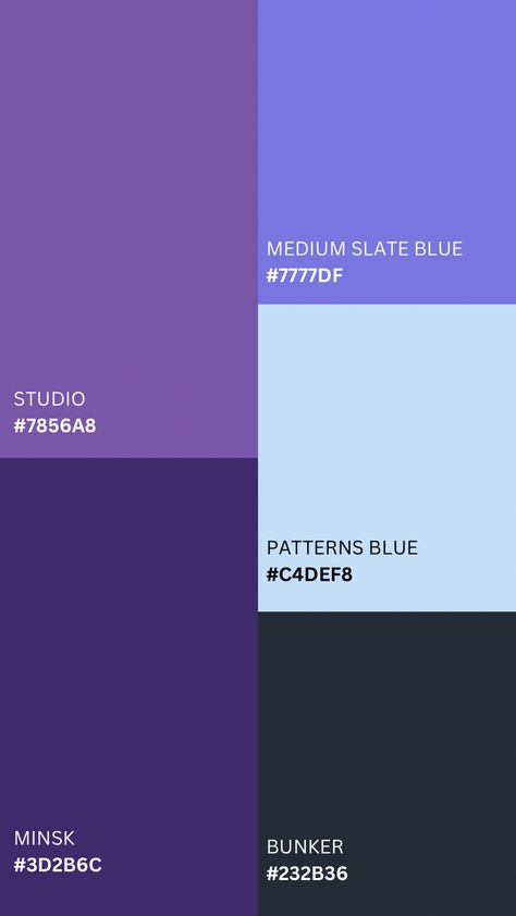 Purple Blue White Color Palette, Purple And Teal Palette, Violet Blue Color Palette, Blue Purple Colour Palette, Navy And Purple Color Palette, Purple Color Pallettes, Purple And Blue Colour Palette, Color Palette Professional, Gray And Blue Color Palette