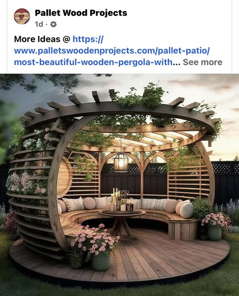 Circular Pergola Design, Circle Pergola, Semi Circle Pergola, Circular Gazebo, Roof For Circular Structure, Gazebo Circular, Wooden Garden Gazebo, Hardscape Backyard, Backyard Spa