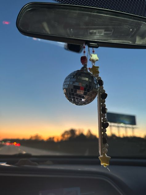 Disco Ball Rear View Mirror, Mirrorball Car Decoration, Disco Ball In Car, Disco Ball Car Decor, Mirrorball Keychain, Car Disco Ball, Taylor Swift Car Decor, Taylor Swift Car, Orange Disco Ball