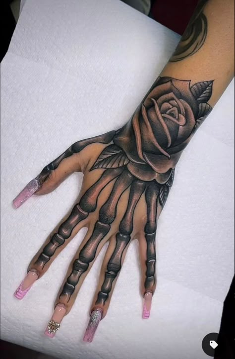 Hand Tatts, Skull Hand Tattoo, Women Half Sleeve, Hand Tattoos For Girls, Hand And Finger Tattoos, Meaningful Tattoo Quotes, Cute Hand Tattoos, Pretty Hand Tattoos, Neck Tattoos Women