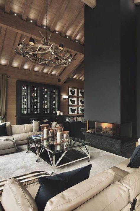 Chalet Living Room, Bachelor Pad Living Room, Male Living Space, Houses Architecture, Deco House, Chalet Interior, Ski Chalet, Bachelor Pad, Contemporary Living Room