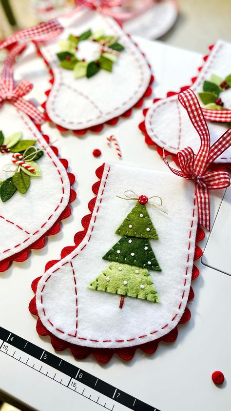 Eilene Johnson | Holiday making is upon us!! Here is part 2 on how I put these sweet Merry Stocking felt ornaments together. This pattern works up quick!… | Instagram Simply Eilene, 2023 Ornaments, Diy Felt Christmas Ornaments, Tree Cut, Felt Ornaments Patterns, Wreath Candy, Felt Christmas Stockings, Christmas Sewing Projects, Wool Work