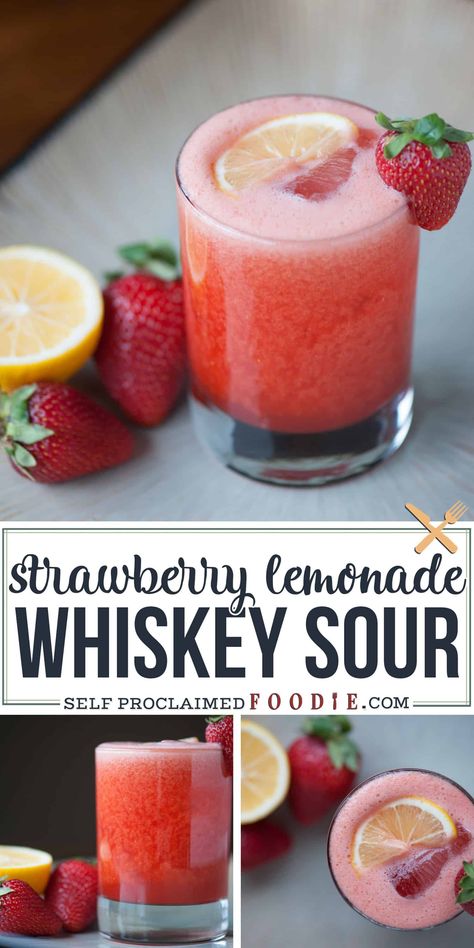 Blended Strawberry Lemonade, Whiskey Sour Recipe, Strawberry Lemonade Recipe, Summertime Cocktail, Blended Cocktail, Bourbon Drinks, Yummy Alcoholic Drinks, Liquor Drinks, Sour Cocktail