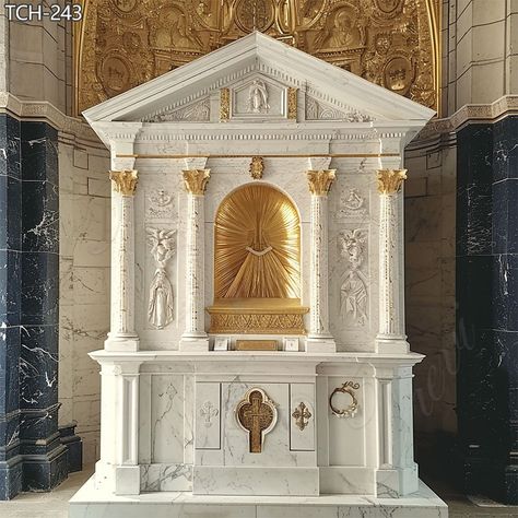 White Marble Church Catholic Tabernacle Designs for Sale Jesus Altar, Tabernacle Of Moses, Grotto Design, Church Pulpit, Church Catholic, Marble Bathtub, Saint Statues, Catholic Altar, Altar Design