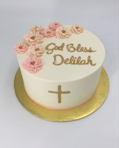 1st Communion Cakes Girl, Holy Communion Cake Girl, Girls Baptism Cake, Baptismal Cake Girl, Simple Baptism Cake, Girl Baptism Cake, Christening Theme, Christian Cakes, God Bless Cake