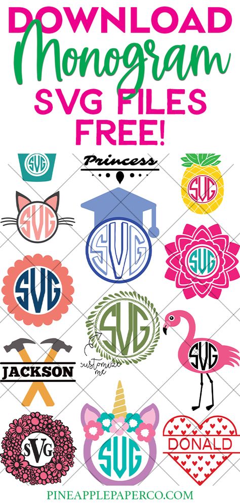 Free Pineapple Monogram SVG File PLUS 15 MONOGRAM SVGs for FREE at Pineapple Paper Co. #totallyfreesvg # freesv #svgfile #monogramframe #monogramsvg #cricut #pineapplemonogram Cricut Monogram Font, Create Monogram, Pineapple Monogram, Free Monogram Fonts, Monogram Maker, Monogram Printable, Cricut Monogram, Cricut Svg Files Free, Expressions Vinyl