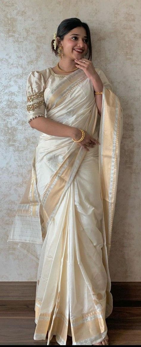 Onam Saree Modern, Lehenga Blouse Styles, Onam Dress, Lehenga Designs Latest, Onam Outfits, Onam Saree, Cotton Saree Blouse Designs, Cotton Saree Blouse, Simple Saree Designs