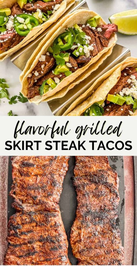 If you're looking for a new recipe for homemade tacos, these grilled skirt steak tacos are a must! Authentic Steak Tacos Recipes, Skirt Steak Tacos Recipes, Skirt Steak Street Tacos, Skirt Steak Tacos Marinade, Steak Tacos Recipes Easy, Beef Skirt Steak Recipes, Steak Tacos Recipes, Steak Taco Marinade, Skirt Steaks