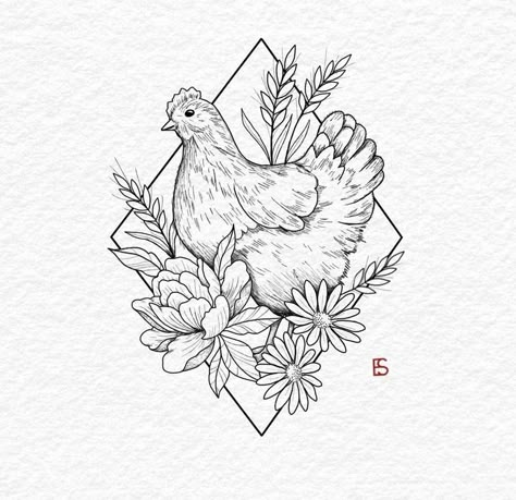 Hen Tattoo, Farm Tattoo, Chicken Tattoo, Rooster Tattoo, Cow Tattoo, Western Tattoos, Tattoo Apprentice, Botanical Tattoo, Fine Line Tattoos