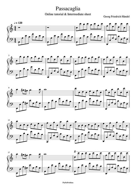 Download and print in PDF or MIDI free sheet music of Passacaglia - Georg Friedrich Händel ,This is a Classical piano pieces,If you need more free resources and teaching videos, please visit the website to download the video and print the piano score PDF. Piano Sheet Beginner, Tolerate It Piano Sheet Music, Passacaglia Piano Sheet, Passacaglia Piano, Classical Piano Sheet Music, Music Theory For Beginners, Piano Sheet Music Beginners, Classic Piano, Georg Friedrich Händel