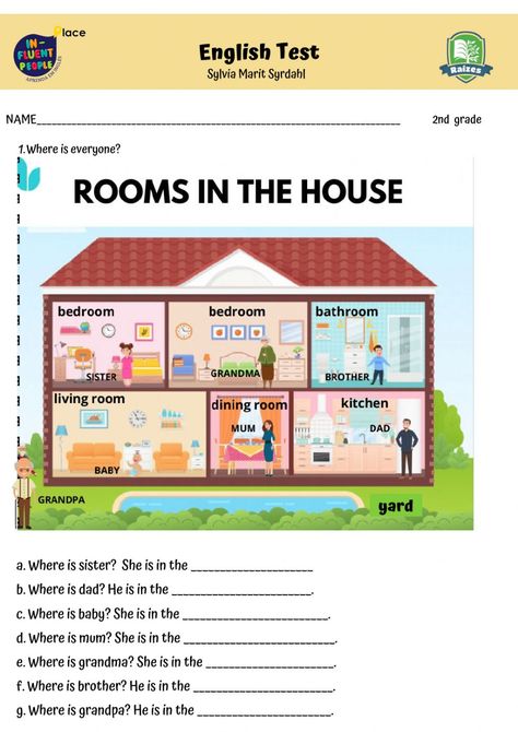 English 2nd Grade, Rooms In The House Worksheet, My House Worksheet, House Activities For Kids, Letter Writing For Kids, House Worksheet, Speaking Activities English, English Today, Kindergarten Reading Activities