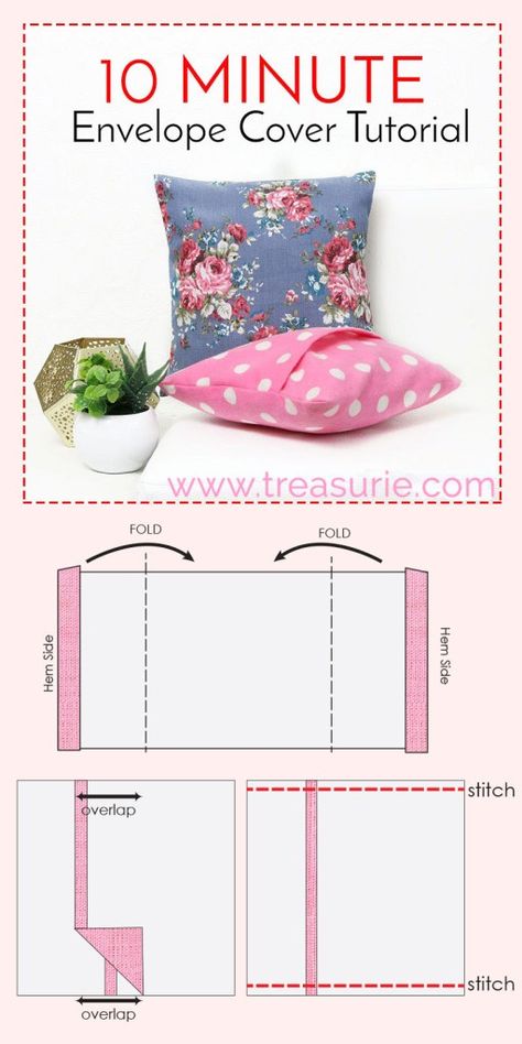 Make Cushion Covers, Syprosjekter For Nybegynnere, Tips Menjahit, Diy Cushion Covers, Koti Diy, Envelope Cover, Diy Sy, Bantal Sofa, Buat Pita