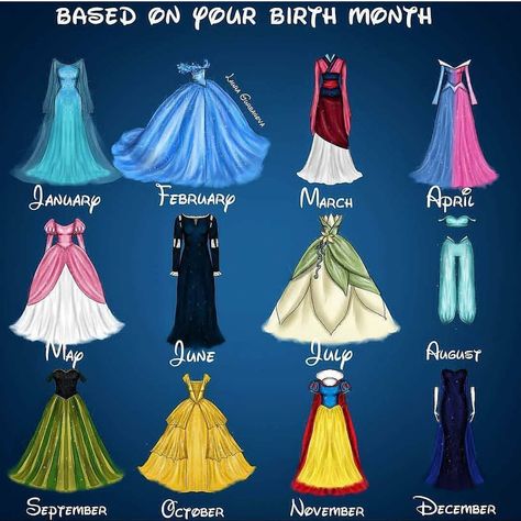 Artistic Land on Instagram: “Which Princess Dress are You? Based on Your Birth Month 👗 January-Elsa February-Cinderella March-Mulan April-Aurora May-Ariel June-Merida…” Disney Princess Zodiac, Based On Your Birth Month, Merida Dress, Zodiac Sign Fashion, Wallpaper Disney, Anna Dress, Disney Collage, Disney Princess Dresses, Princesa Disney