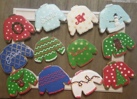 Cookies As A Gift, Ugly Christmas Sweater Cake, Christmas Sweater Cookies, Sweater Cake, Ugly Christmas Sweater Cookies, Sweater Cookies, Ugly Sweater Cookie, Christmas Sugar Cookies Decorated, Butter Sugar Cookies