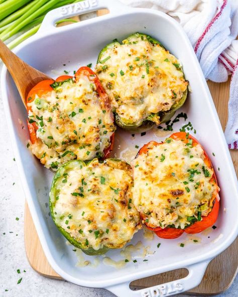 Tuna Melt Stuffed Peppers | Clean Food Crush Stuffed Peppers Tuna, Tuna Peppers Stuffed, Bell Pepper Tuna Melt, Tuna Melt Stuffed Peppers, Tuna Melt Peppers, Salmon Stuffed Bell Peppers, Tuna Stuffed Bell Peppers, Healthy Tuna Melt, Tuna Ideas