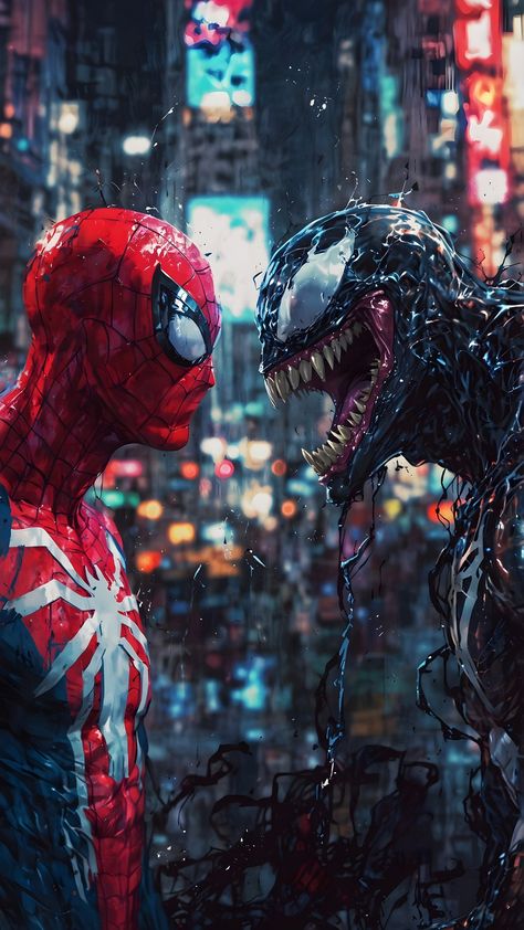 Spider Man Vs Venom, Wallpaper Gamer, Marvel Phone Wallpaper, Spiderman Comic Art, Venom Spiderman, Spiderman Venom, Image Spiderman, Marvel Superheroes Art, Superhero Poster