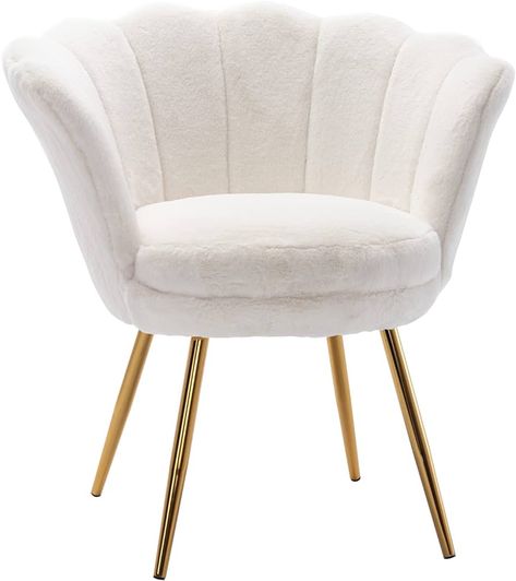 Amazon.com: chairus Living Room Chair, Faux Fur Mid Century Modern Retro Leisure Accent Chair with Golden Metal Legs, Vanity Chair for Bedroom Dresser, Upholstered Guest Chair(Soft White) : Home & Kitchen Gold Themed Bedroom, Cute Vanity, Desk Chair Comfy, Gold Bedroom Decor, Accent Chair Bedroom, Chair For Living Room, Gold Bedroom, Velvet Accent Chair, Vanity Chair