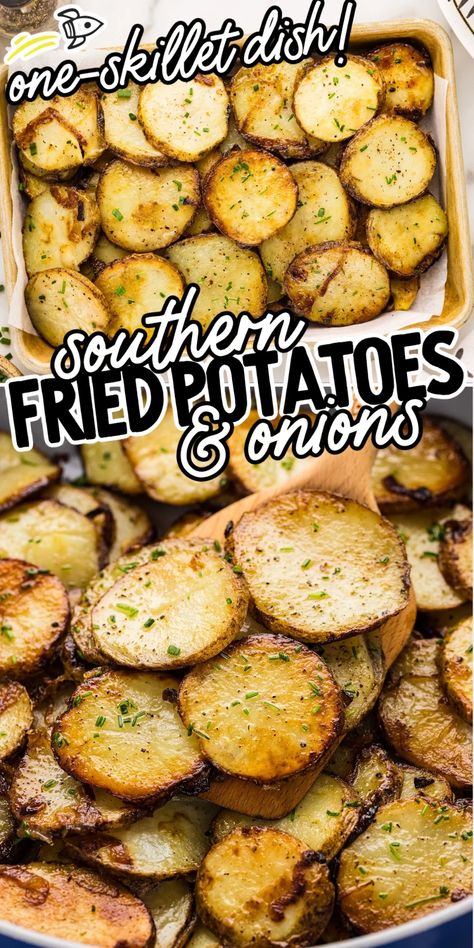 Our crispy Fried Potatoes and Onions is an easy comfort food side dish that's ready in 30 minutes! Simple ingredients, so much flavor! Sliced Fried Potatoes, Country Fried Potatoes, Best Fried Potatoes, Purple Potato Recipes, Sides For Pork Chops, Crispy Fried Potatoes, Fried Potatoes And Onions, Oven Fried Potatoes, Fried Potatoes Recipe