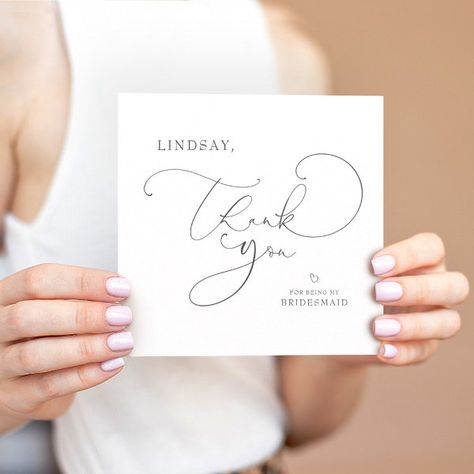 Editable Color Cute Script Bridesmaid Thank You Bridesmaid Thank You Note, Bridesmaid Thank You Cards, Calligraphy Thank You, Addressing Wedding Invitations, Heart Font, Bridesmaid Ideas, Bridesmaid Thank You, Script Calligraphy, Personalized Thank You Cards