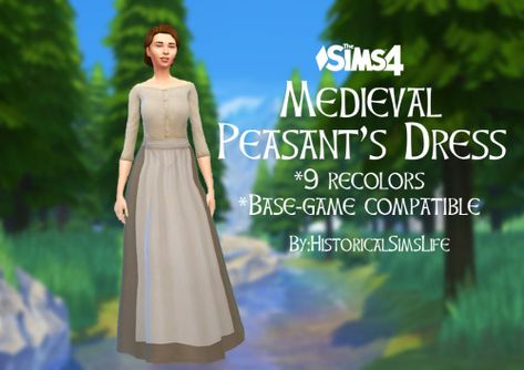 History Lover's Simblr - MEDIEVAL PEASANT’S DRESS FOR SIMS 4 Here’s an... Sims Historical, Ts4 Medieval, Medieval Peasant, Sims 4 Decades Challenge, Sims Medieval, Sims Stories, Sims 4 Challenges, Medieval Clothes, Sims 4 Mm Cc