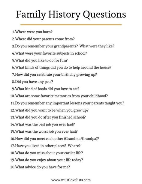 October is Family History Month! Have your kids interview a grandparent or other relative to find out a little more about their family history and build meaningful relationships too! #familyhistorymonth Family History Scrapbook, Family History Interview Questions, Family History Questions, What Is History, Family Questions, Famous Artists For Kids, Family Journal, Family History Projects, History Questions