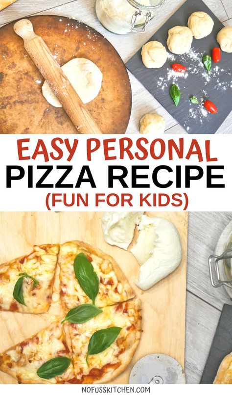 Personal Pizzas Recipe, Individual Pizza Dough Recipe, Diy Personal Pizza, Individual Pizzas Homemade, Kids Pizza Ideas, Personal Pizza Ideas, Personal Pizza Dough, Easy Personal Pizza, Homemade Personal Pizza