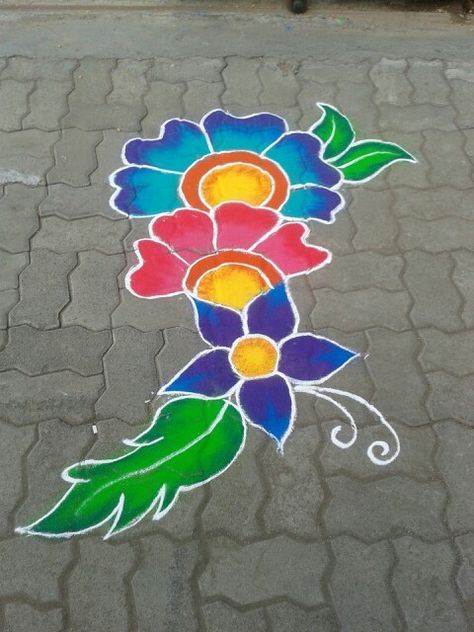 Narakchaturdashi - Happy Diwali 2013 Narakchaturdashi Rangoli, Rangoli Designs With Flowers, Ganesh Rangoli, Colored Rice, Free Hand Rangoli Design, Free Hand Rangoli, Colored Sand, Indian Festivals, Happy Diwali