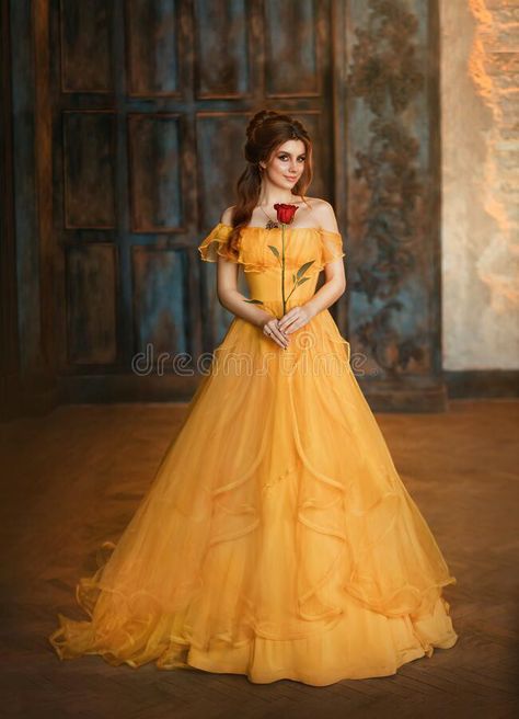 Belle Prom Dress, Soft Yellow Dress, Yellow Ballgown, Belles Dress, Flower Red Rose, Beauty And The Beast Dress, Princess Belle Dress, Belle Halloween, Belle Gown