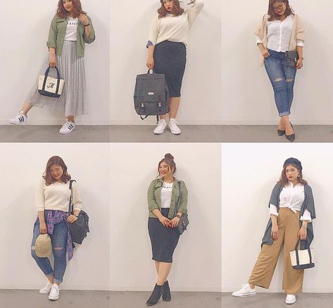 Saia cinza e jaqueta militar: look 4 do planner = passeio Korean Fashion For Plus Size, Ootd Ideas Plus Size, Big Size Outfit Ideas, Plus Size Korean Fashion Women's Casual, Mid Size Korean Fashion, Ootd For Chubby, Outfit Gemuk, Chubby Outfit Ideas Plus Size, Ootd Ideas For Chubby