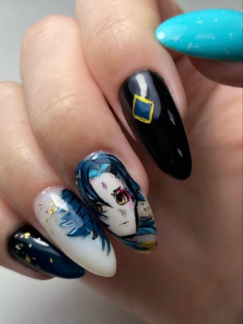 Adepti Xiao Genshin impact nails manicure fan vigilant yaksha anemo liyue fanart Адепт Сяо Геншин импакт ногти маникюр фан защитник Якса Ли Юэ анемо фанарт Xiao Nails, Xiao Nails Design, Genshin Impact Xiao Tattoo, Xiao Tattoo Genshin, Xiao Inspired Hair, Xiao Genshin Impact Makeup, Nail Manicure, Manicure, Nails