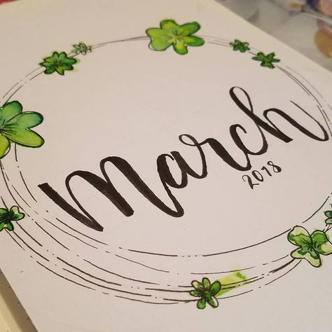 Bullet journal monthly cover page, March cover page, flower wreath drawing, hand lettering. | @dragondoodled March Drawing Ideas, Journal March, March Bullet Journal, Bullet Journal Month, Bullet Journal 2019, Bullet Journal Cover Page, Bullet Journal Cover Ideas, Bullet Planner, Wreath Drawing